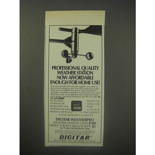 1990 Digitar WeatherPro Weater Station Ad - Professional quality weather
