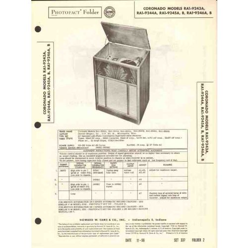 CORONADO model RA1-924xA 924xB AM radio phono Sams Photofact manual