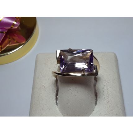 Custom 8ct Radiant Cut Natural Amethyst Bypass Italian 14Kt YellowGold Ring14626