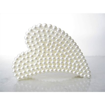 White acrylic heart hair claw clip with faux pearls for fine thin hair