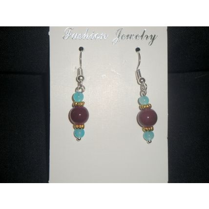 Deep maroon with turquoise accent short glass earrings