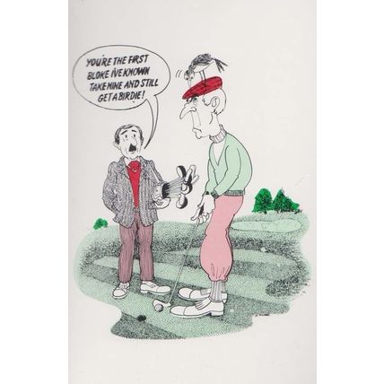 Golfer With Bird On Head Birdie Eats Hat Limited 1500 Golf Comic Humour Postcard