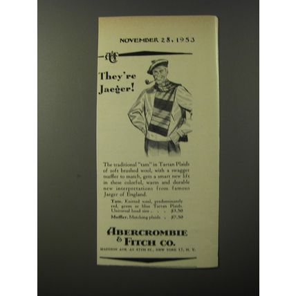 1953 Abercrombie & Fitch Jaeger Tam and Muffler Advertisement - They're Jaeger!