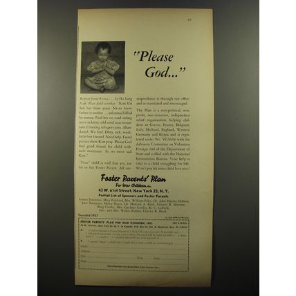 1954 Foster Parents' Plan for War Children Ad - Please God