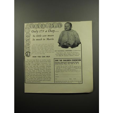 1955 Save the Children Federation Ad - Only 17¢ a day