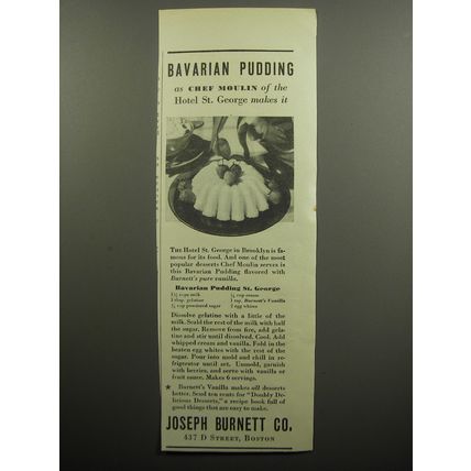 1932 Burnett's Pure Vanilla Ad - recipe for Bavarian Pudding St. George