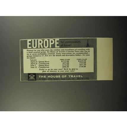 1956 The house of travel Ad - Europe for connoisseurs of travel