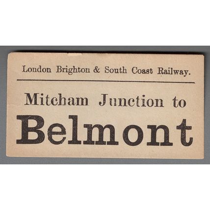 LONDON BRIGHTON & SOUTH COAST RAILWAY LUGGAGE LABEL - MITCHAM JUNC.to BELMONT