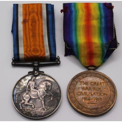 WW1 War and Victory Medals East Lancashire Regiment Prisoner of War at Glessen