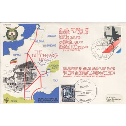 Dutch Paris Line RAF Escaping Society Hand Signed 1980 Military FDC