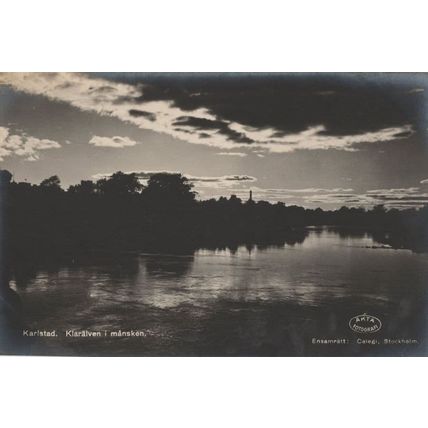 Karlstad Sweden Sunset River Mansken Dusk Antique Postcard
