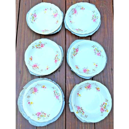 Vintage Edwin M. Knowles 1940's Blossom Time Floral Coupe Soup Bowls 6 Pc. Set