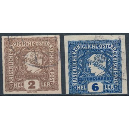Newspaper Stamps: 2h & 6h - Austria 1916 - F H - MiNr 212 & 214