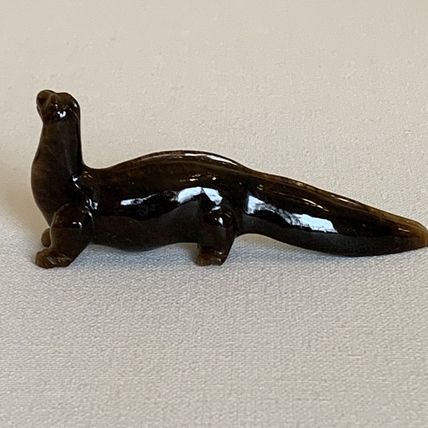 Vintage Chinese Carved Tiger's Eye Dinosaur Figurine Gemstone Brontosaurus 4.6"