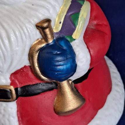 VintageChristmas SANTA CLAUS BELL Figurine Ceramic Gifts Wreat Holly Berry 6 1/8
