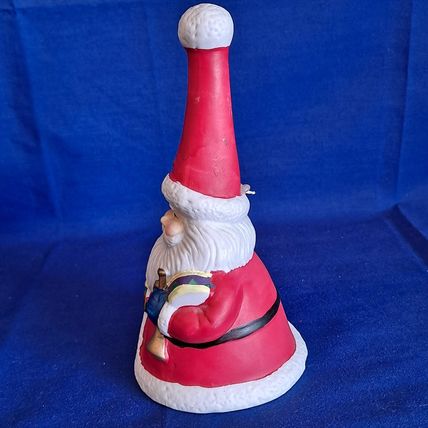 VintageChristmas SANTA CLAUS BELL Figurine Ceramic Gifts Wreat Holly Berry 6 1/8