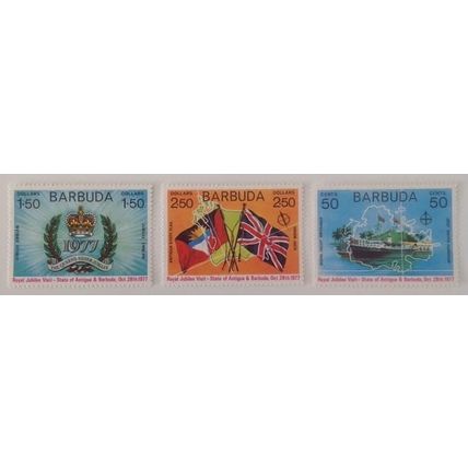 Lot of 3 new stamps of Barbuda of royal jubilee theme of 1977.