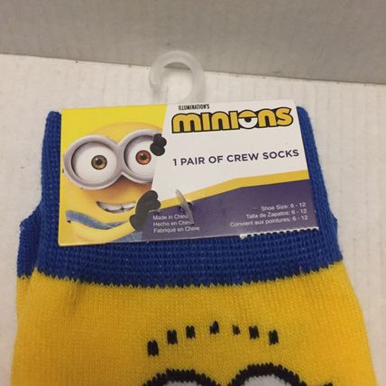 NEW 3 Pairs Minions Crew Socks Shoe Size 6-12