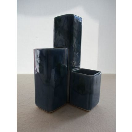 Cornish Lamorna Pottery desk tidy, blue colourway