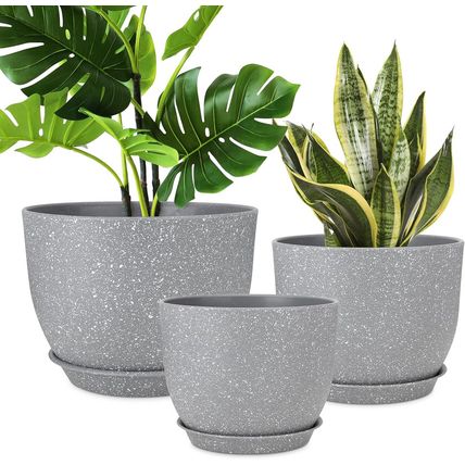 Plant Pots 12/10/9 Inch Set of 3, Flower Pots with Multi Mesh Drainage Holes, La