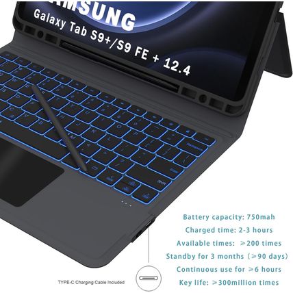 For Samsung Galaxy Tab S9 FE+ / S9 plus /S10+ 12.4 Inch Keyboard Case - Folio Co