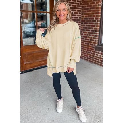 Contrast Stitching Split Baggy Sweatshirt