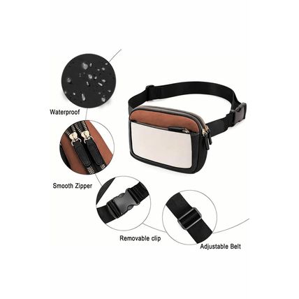 White Leather Colorblock Zipped Removable Clip Crossbody Bag