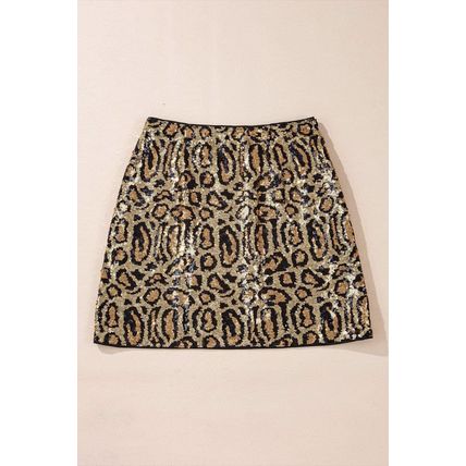 Brown Sequined Leopard Print Disco Mini Skirt