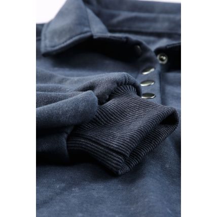 Blue Washed Snap Buttons Lantern Sleeve Pullover Sweatshirt