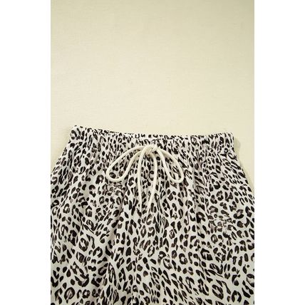 Brown Leopard Drawstring Elastic Waistband Loose Pants