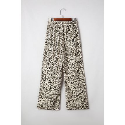 Brown Leopard Drawstring Elastic Waistband Loose Pants