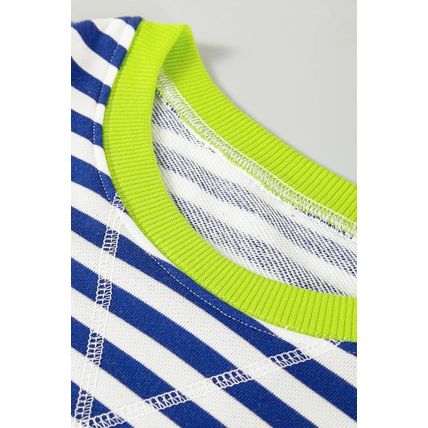 Sky Blue Stripe Striped Contrast Ribbed Trim Crossed Stitch Drop Shoulder Sweats
