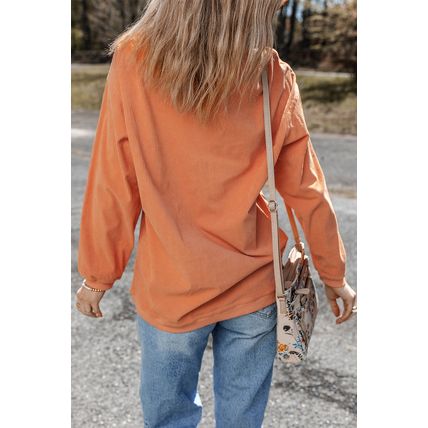 Orange SPOOKY SEASON Embroidered Letter Graphic Twisted Ribbed Sweatshirt