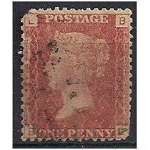 1858 SG43 1d Red Plate 106 Fine Used Check Letters "BL" - Pulled Perf.