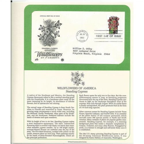 WILDFLOWERS OF AMERICA : CYPRESS ' OFFICIAL FIRST DAY of ISSUE ' (1992)
