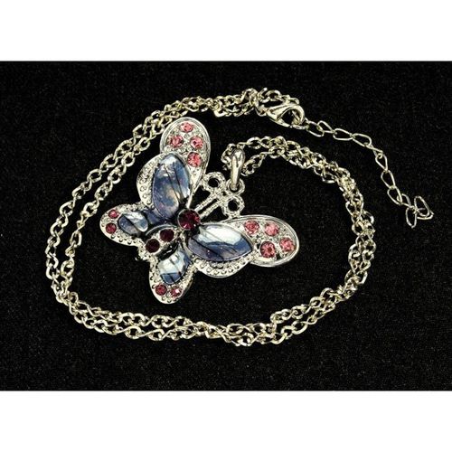 Purple Crystal Enamel Butterfly Charm Pendant Silver Ton Necklace Jewellery 2385