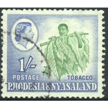 Rhodesia & Nyasaland 1959 - SG25 - 1/- green/blue - Tobacco - used