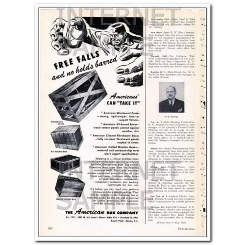 AMERICAN BOX COMPANY 1948 free falls no holds barred crate vintage ad