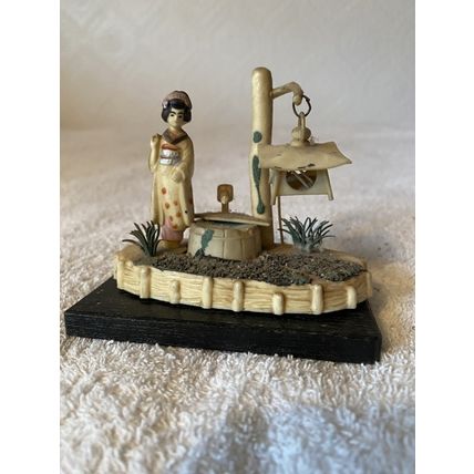 ORIENTAL Two Group Figurines Pre. 1939 Moulded White Plastic on Wood Base