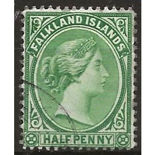 Falkland Islands 1891 SG15 1/2d Blue-Green Wmk Crown CA Very Fine Used ..