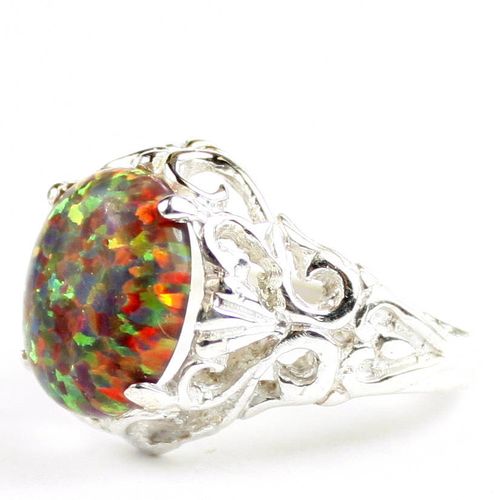 Created Red Brown Opal, 925 Sterling Silver Ring, SR114