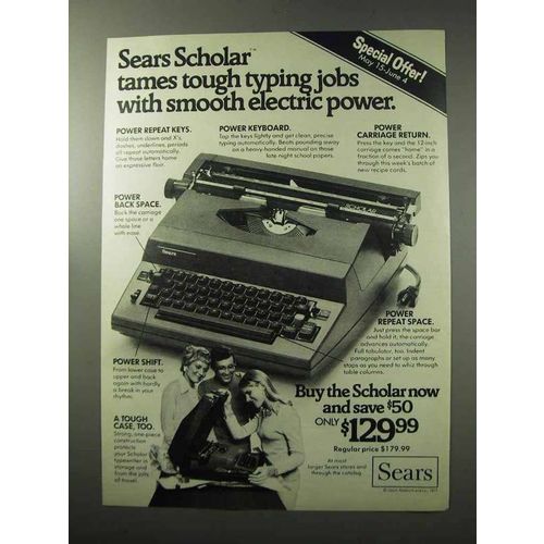 1977 Sears Scholar Typewriter Ad - Tames Tough Jobs