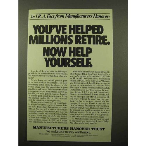 1982 Manufacturers Hanover Trust Ad - Helped Retire