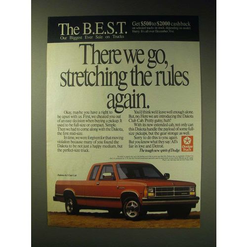 1989 Dodge Dakota 4x2 Club Cab Pickup Truck Ad - There we go stretching