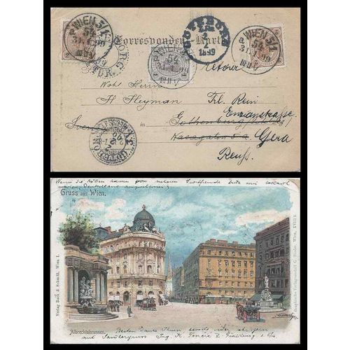 Austria Post Card Gruss aus Wien to Sweden 1899, great markings