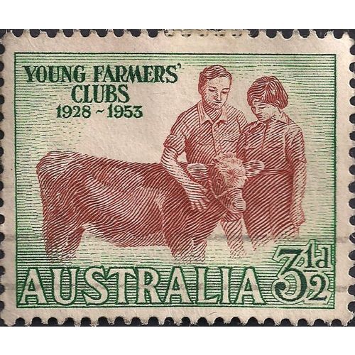 AUSTRALIA, MAMMALS, Calf, Young Farmers, green 1953, 3½d