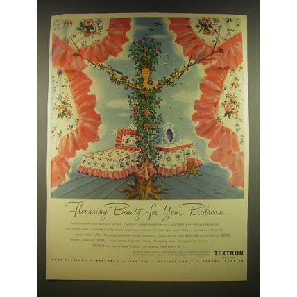 1945 Textron Fabric Ad - Flowering beauty for your bedroom