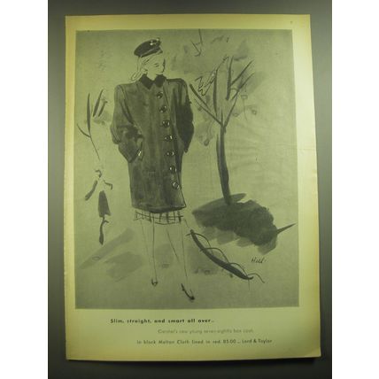 1945 Lord & Taylor Gershel Box Coat Advertisement - art by Helen Hall
