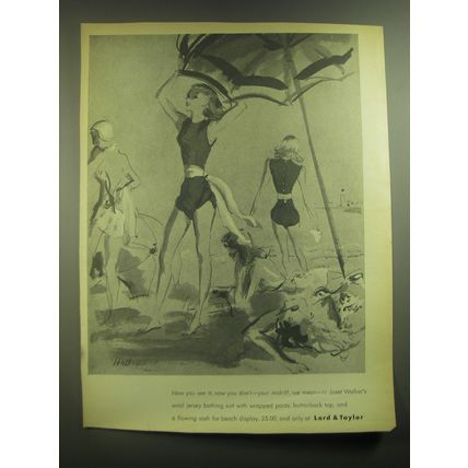 1945 Lord & Taylor Joset Walker Bathing Suit Advertisement - art by Helen Hall