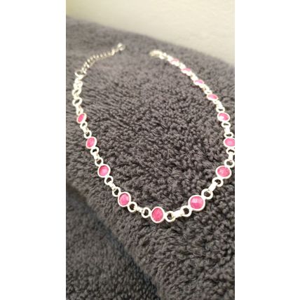 Pink Rubie bracelet with adjustable clasp 8-inch Solid Silver